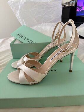 Aquazzura White Satin Strappy Stiletto Sandals